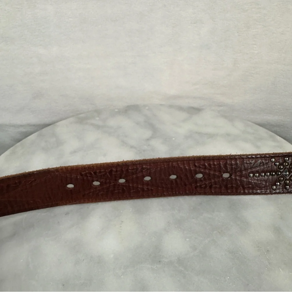 Brown Leather Studded Belt‎ boho bohemian silver biker western southwest